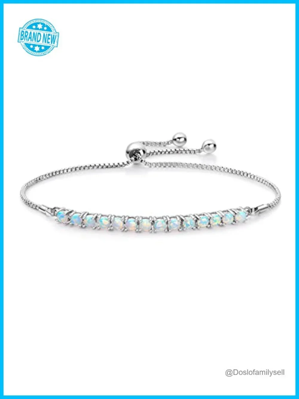 Adjustable Slider Tennis Bracelet 18K White Gold Plated Opal